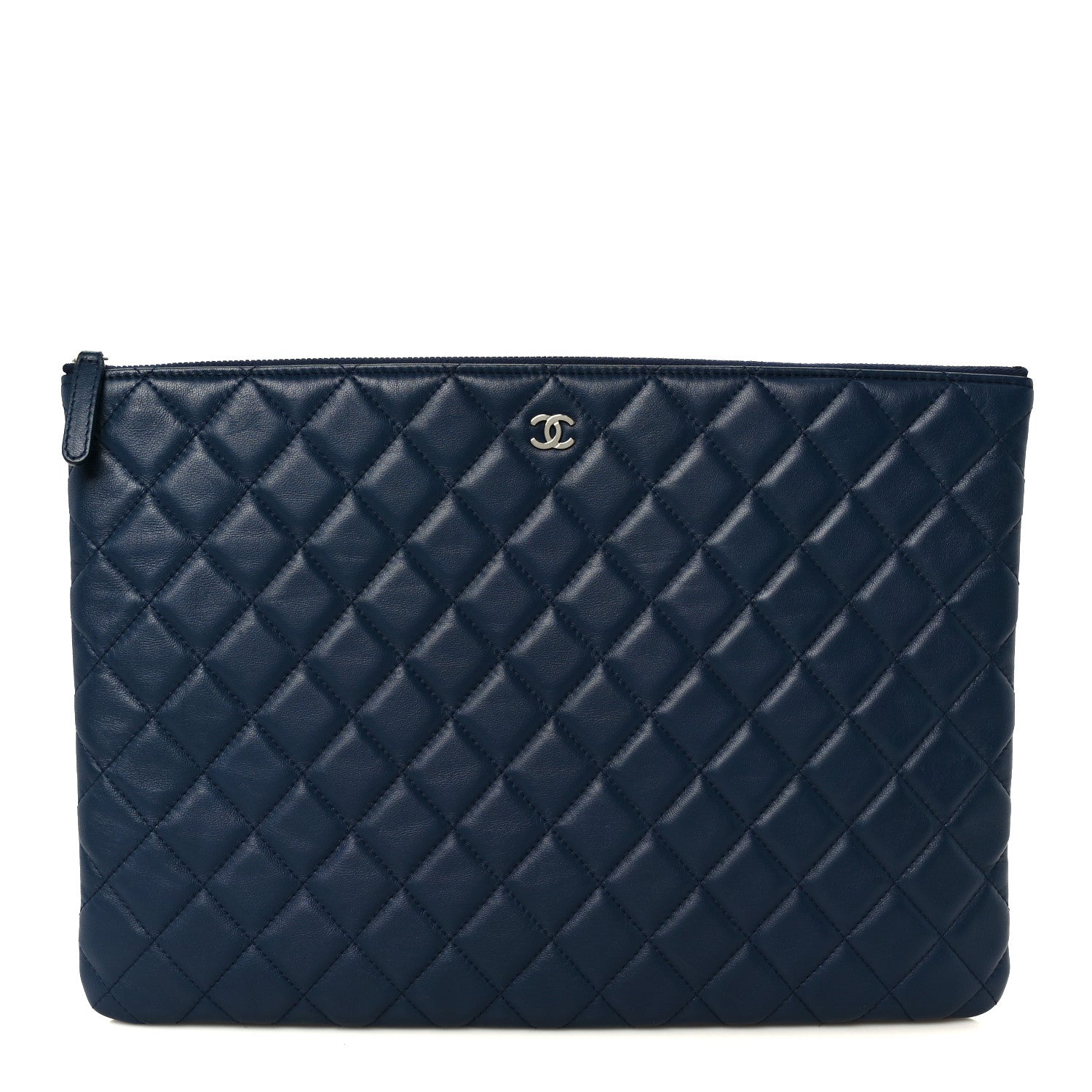Lambskin Quilted Large Cosmetic Case Navy