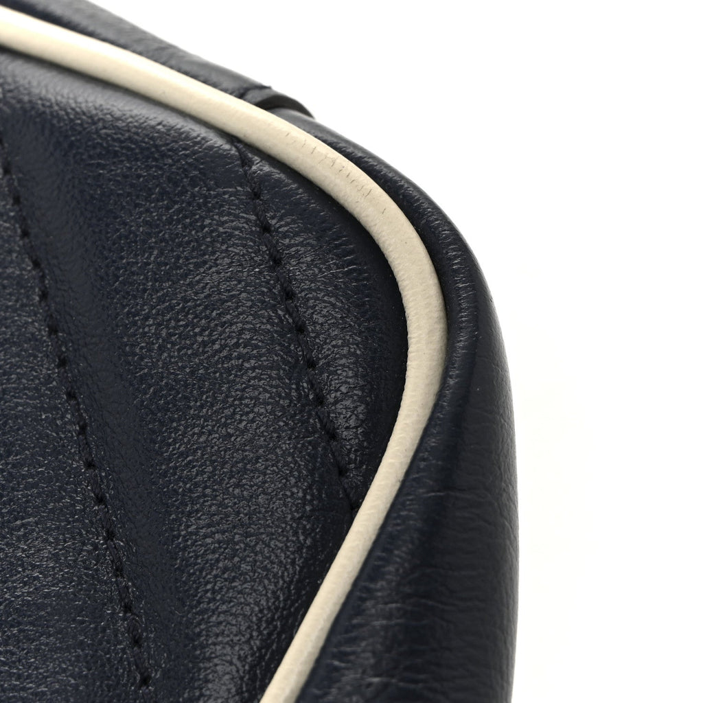 Gucci Vintage Effect Calfskin Matelasse Diagonal Small Torchon GG Marmont Shoulder Bag Blue Agata Mystic White