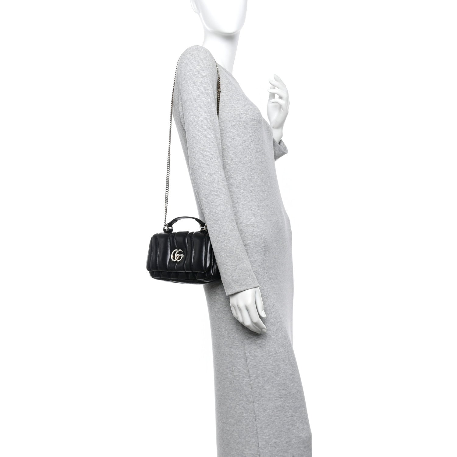 Gucci Lambskin Quilted Mini GG Milano Top Handle Shoulder Bag Black