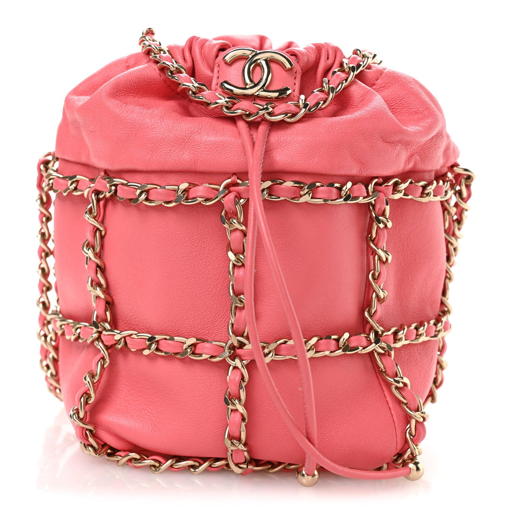 Chanel Lambskin Bucket Chain Drawstring Bag Pink