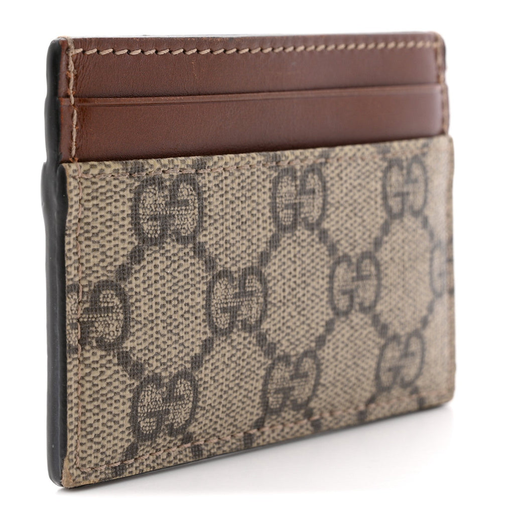 Gucci GG Supreme Monogram Calfskin Card Holder Beige Ebony Cuir