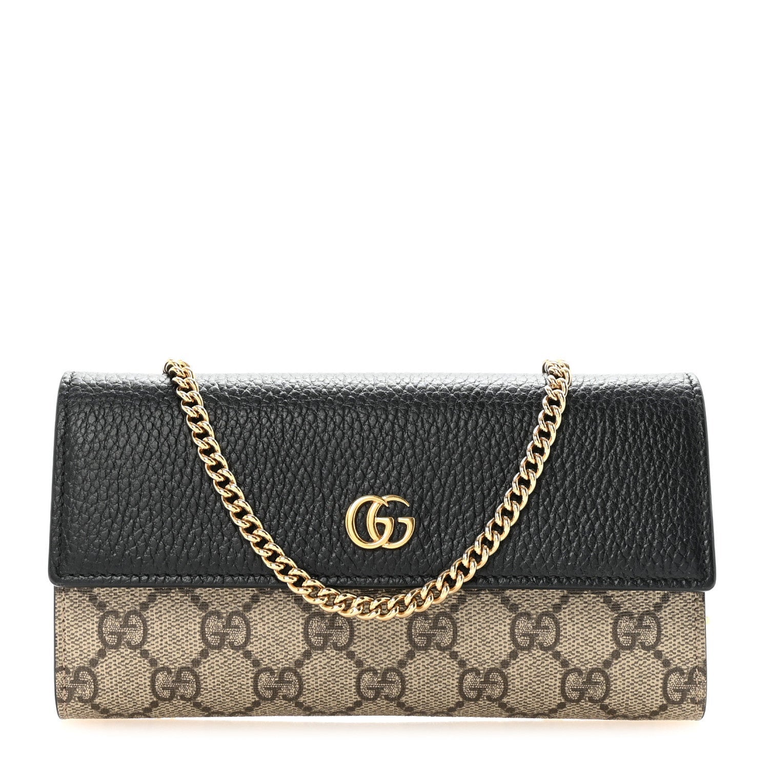 Gucci Dollar Calfskin GG Supreme Monogram Petite GG Marmont Wallet Chain Bag Black Beige Ebony