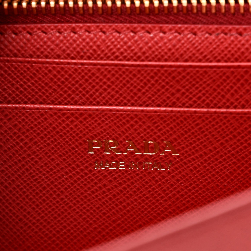 Prada Saffiano Metal Oro Mini Bag Fuoco