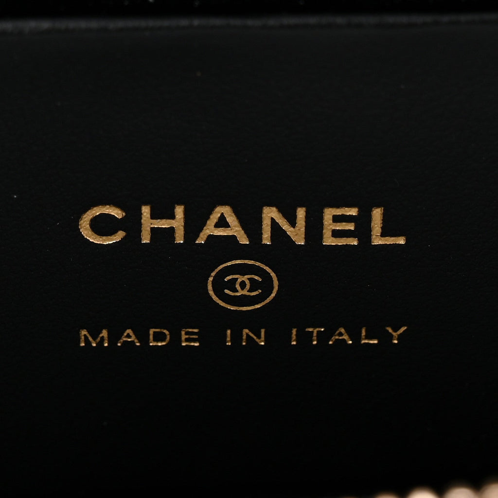 Chanel Caviar Quilted Top Handle Slim Vanity With Chain Black