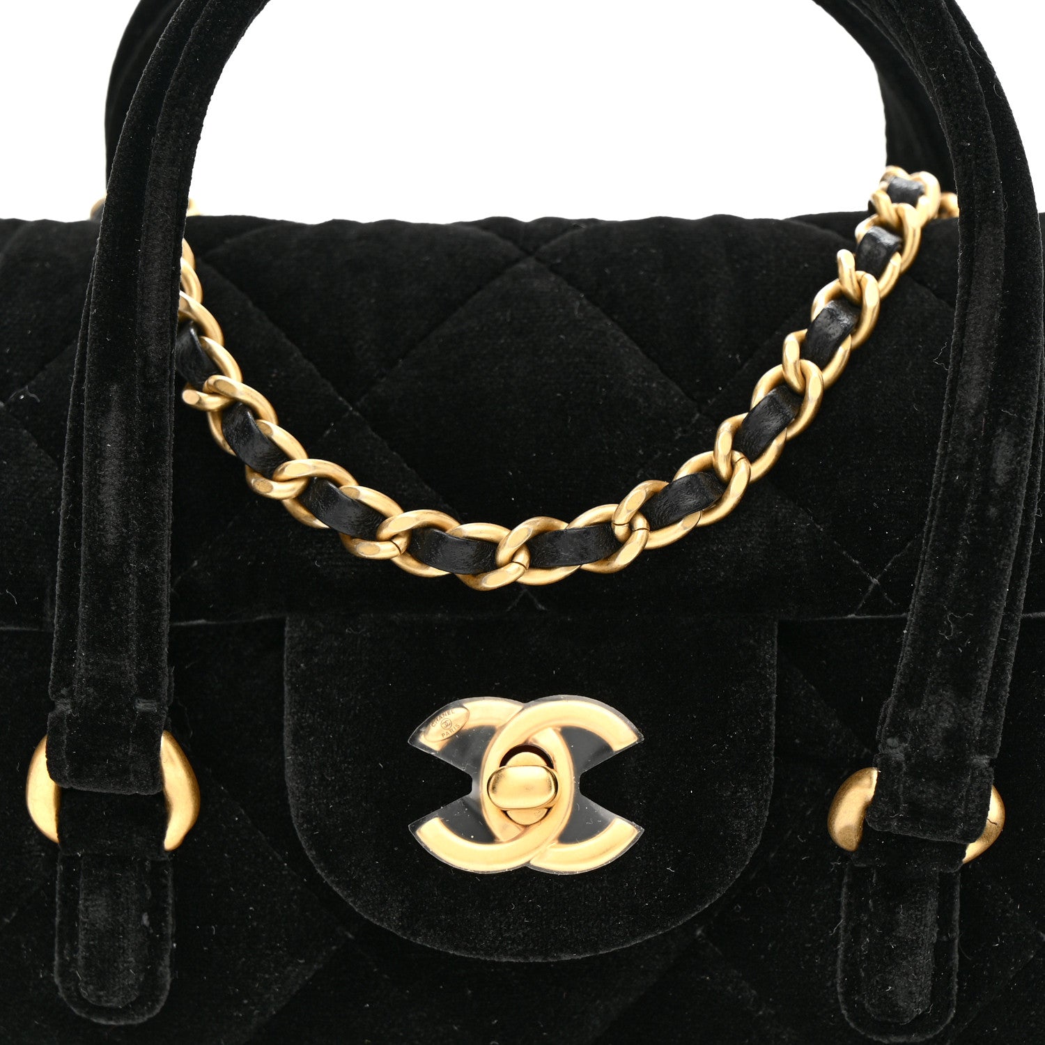 Chanel Velvet Quilted Mini Top Handle Flap Black