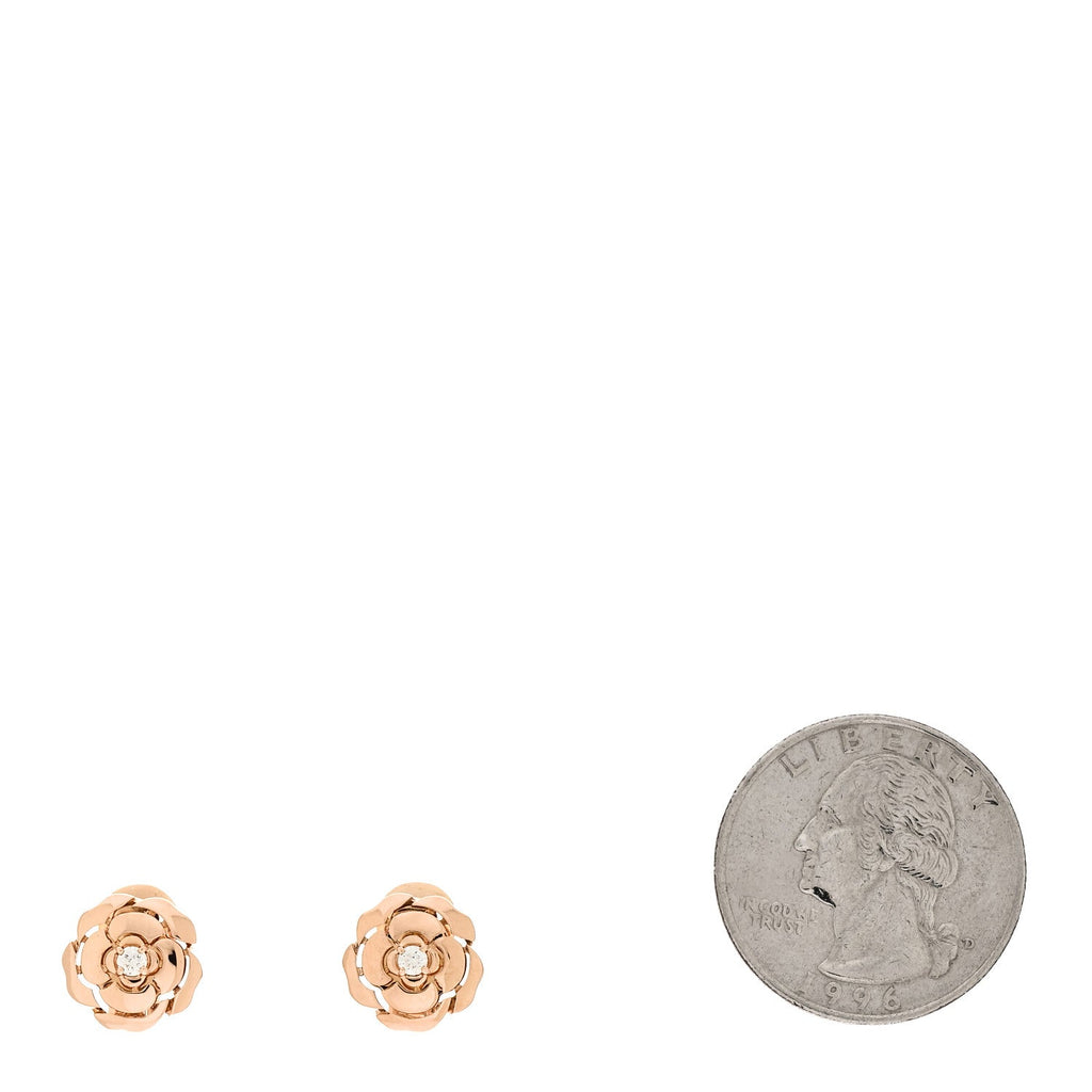 18K Rose Gold Diamond Extrait de Camelia Clip On Earrings
