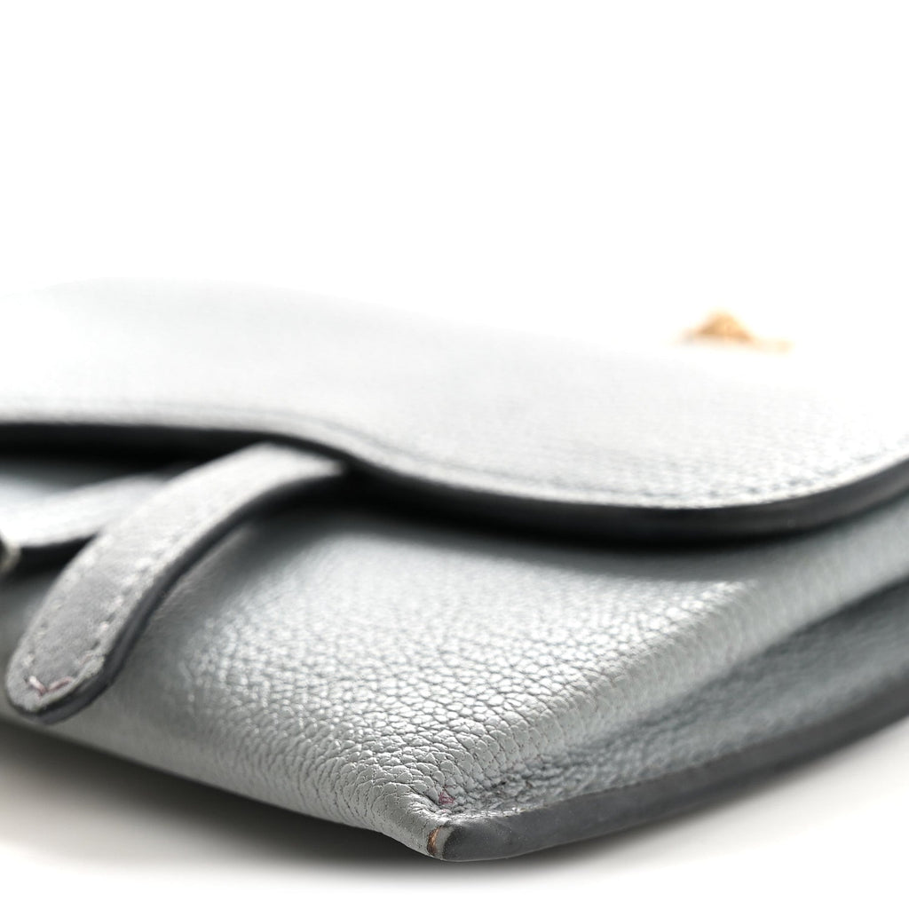 Christian Dior Goatskin Nano Saddle Chain Pouch Blue