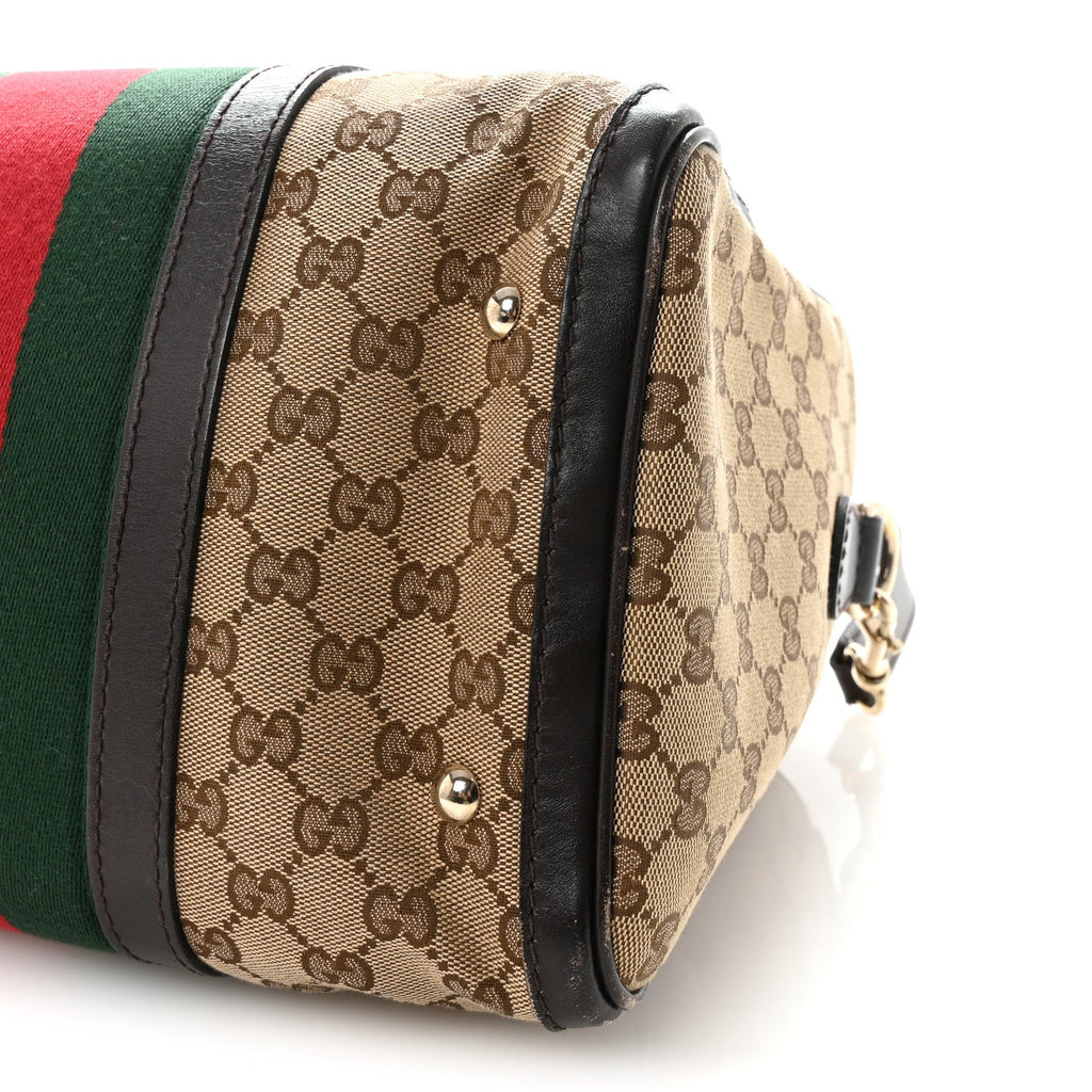 Gucci Monogram Selleria Calfskin Vintage Web Medium Boston Beige Ebony Cocoa