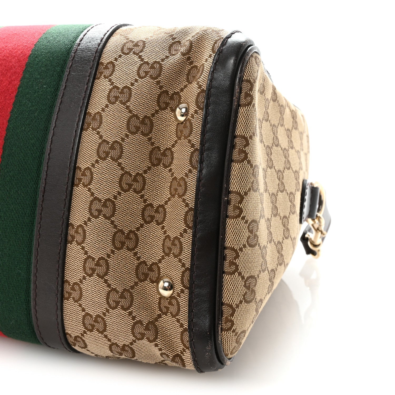 Gucci Monogram Selleria Calfskin Vintage Web Medium Boston Beige Ebony Cocoa