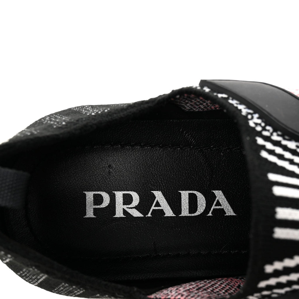 Prada Rubber Knit Printed Fabric Cloudbust Air Sneakers 37 White Pink Black
