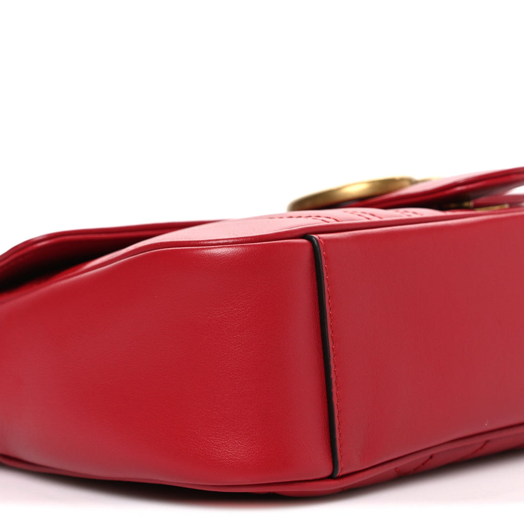 Gucci Calfskin Matelasse Small GG Marmont Shoulder Bag Hibiscus Red