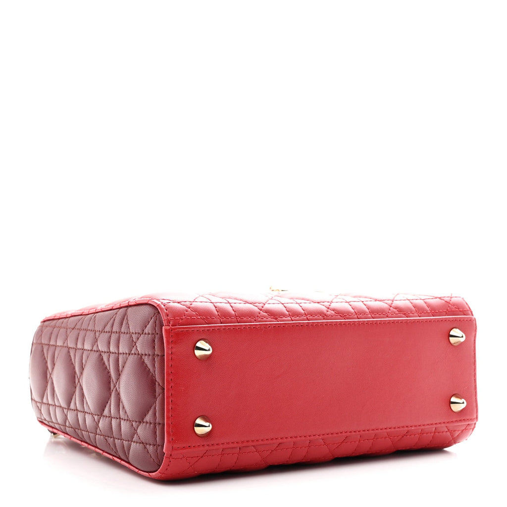 Christian Dior Lambskin Cannage Small Bi-Color Lady Dior Rouge Multicolor