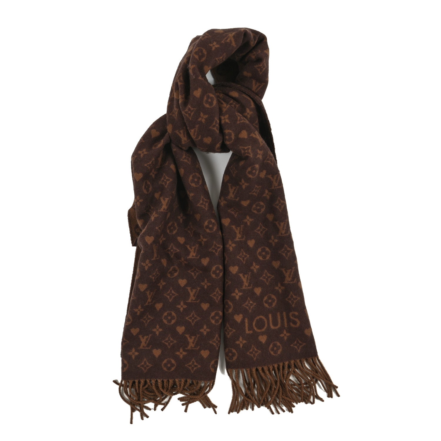 Louis Vuitton Cashmere Monogram Game On Scarf Brown