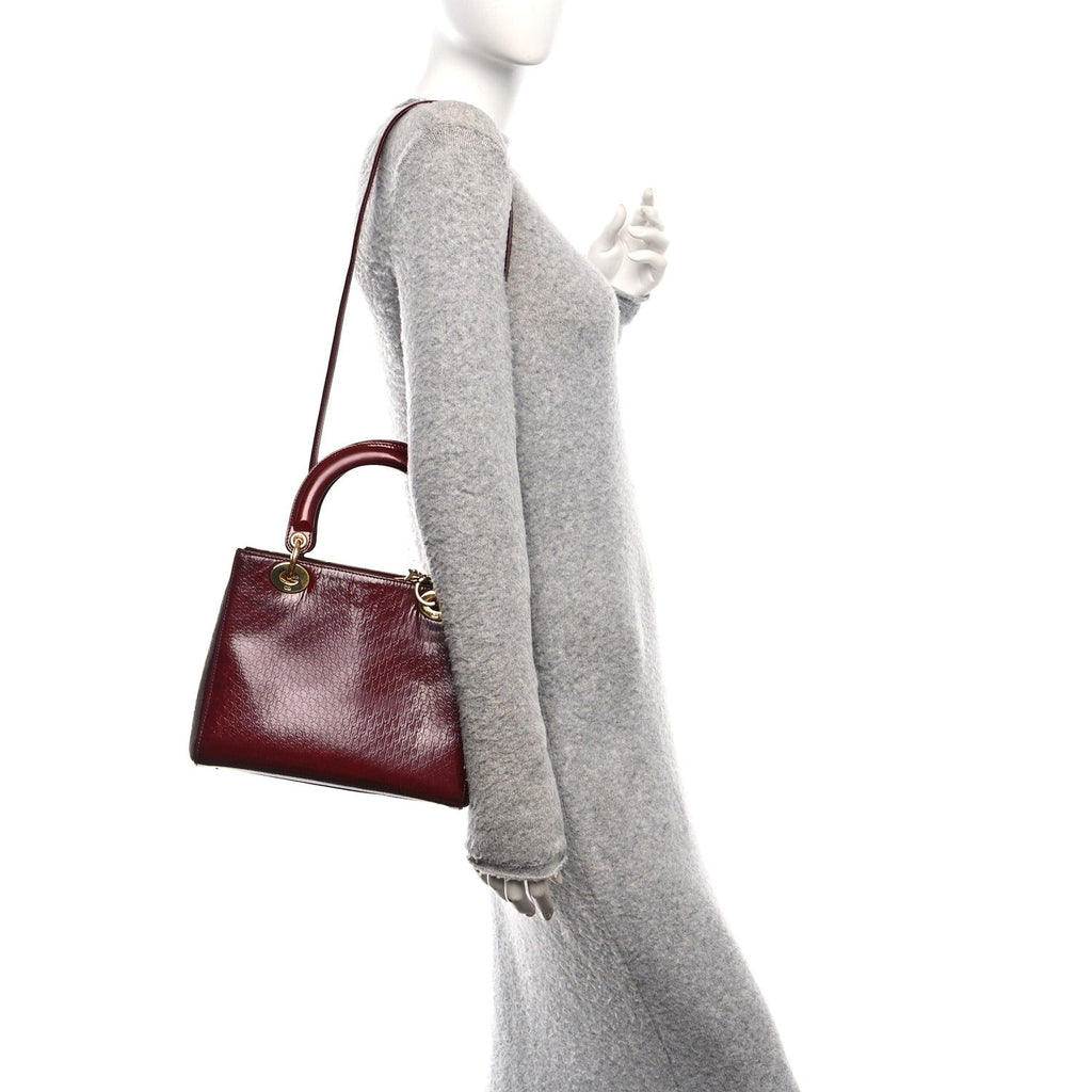 Christian Dior Patent Diorissimo Medium Lady Dior Burgundy Red