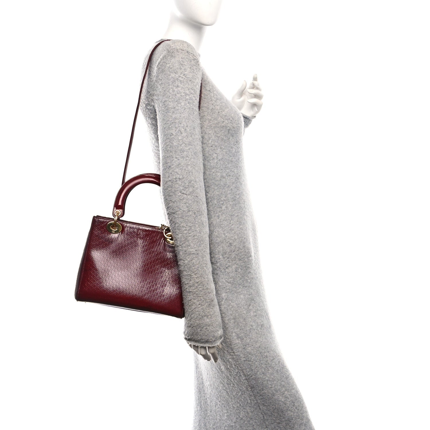 Christian Dior Patent Diorissimo Medium Lady Dior Burgundy Red