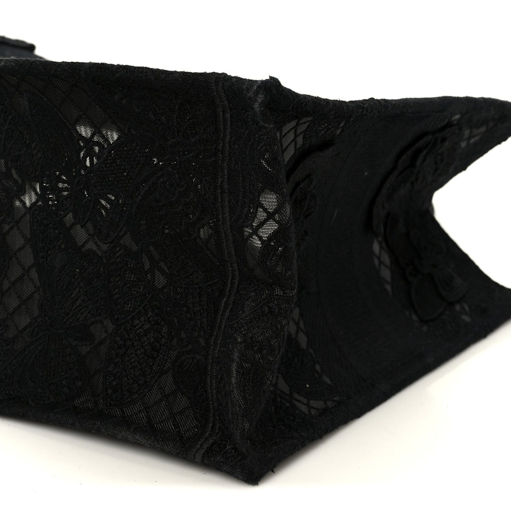 Christian Dior Embroidered 3D Macrame D-Lace Butterfly Medium Book Tote Black Multicolor