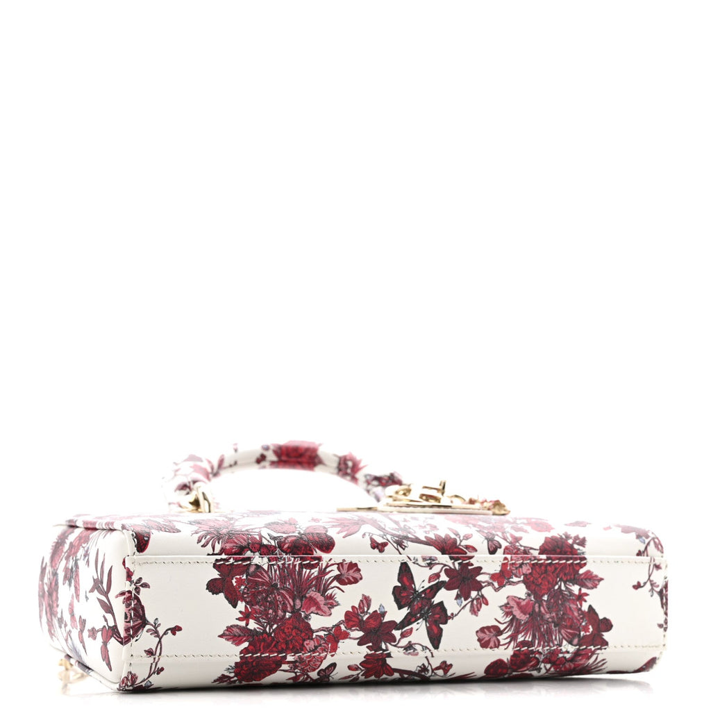 Christian Dior Calfskin Le Coeur Des Papillons Small Lady D-Joy White