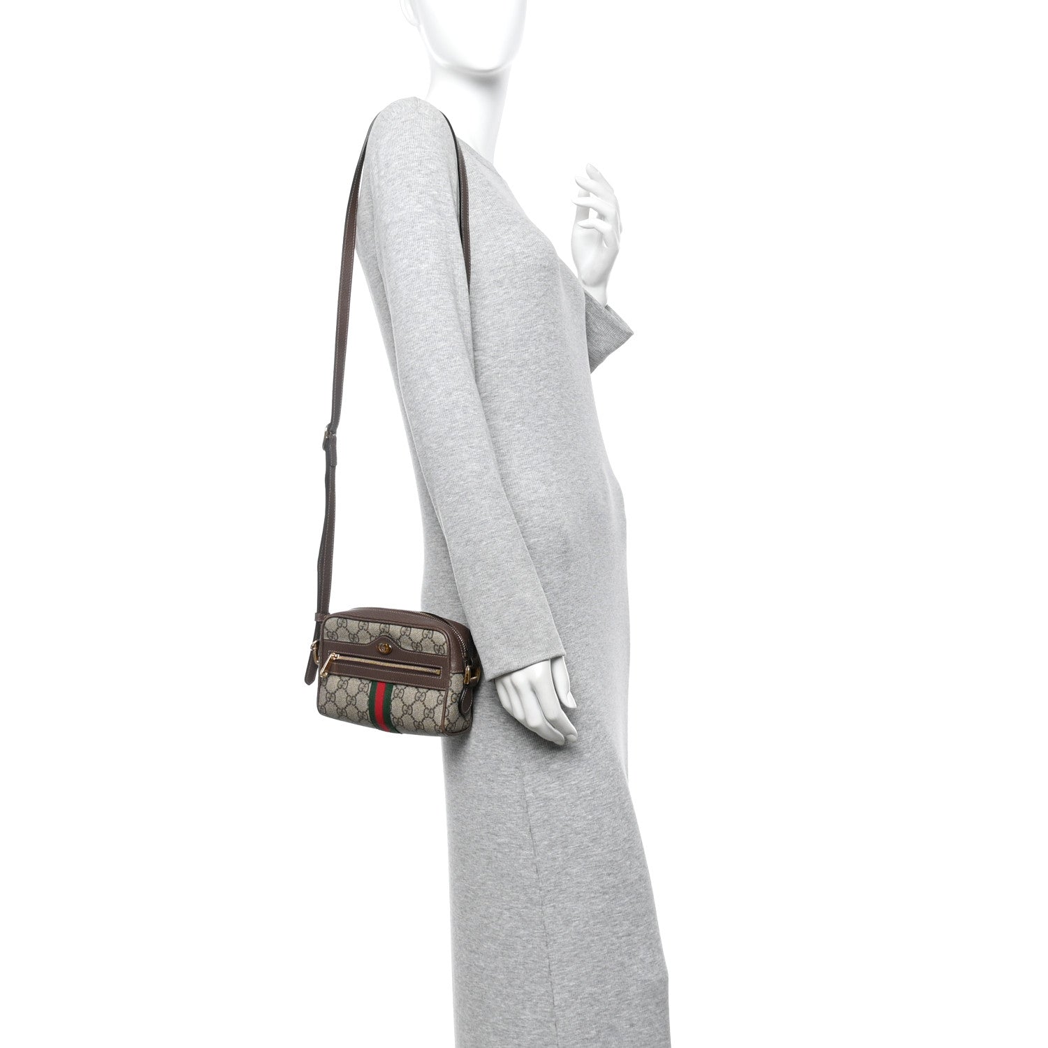 Gucci GG Supreme Monogram Web Mini Ophidia Shoulder Bag Brown