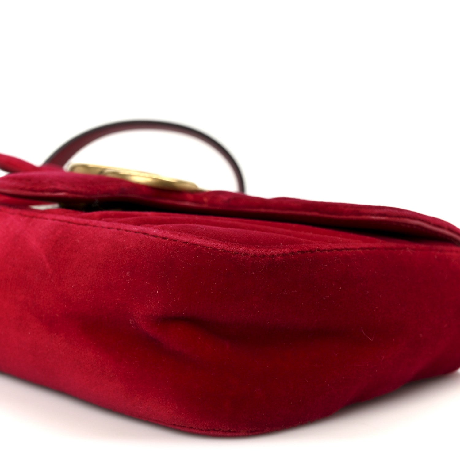 Gucci Velvet Matelasse Mini GG Marmont Shoulder Bag Hibiscus Red