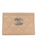 Caviar Quilted Textured CC Card Holder Beige