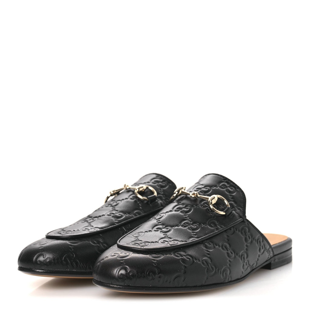 Gucci Glamour Calfskin Guccissima Womens Princetown Slippers 37 Black