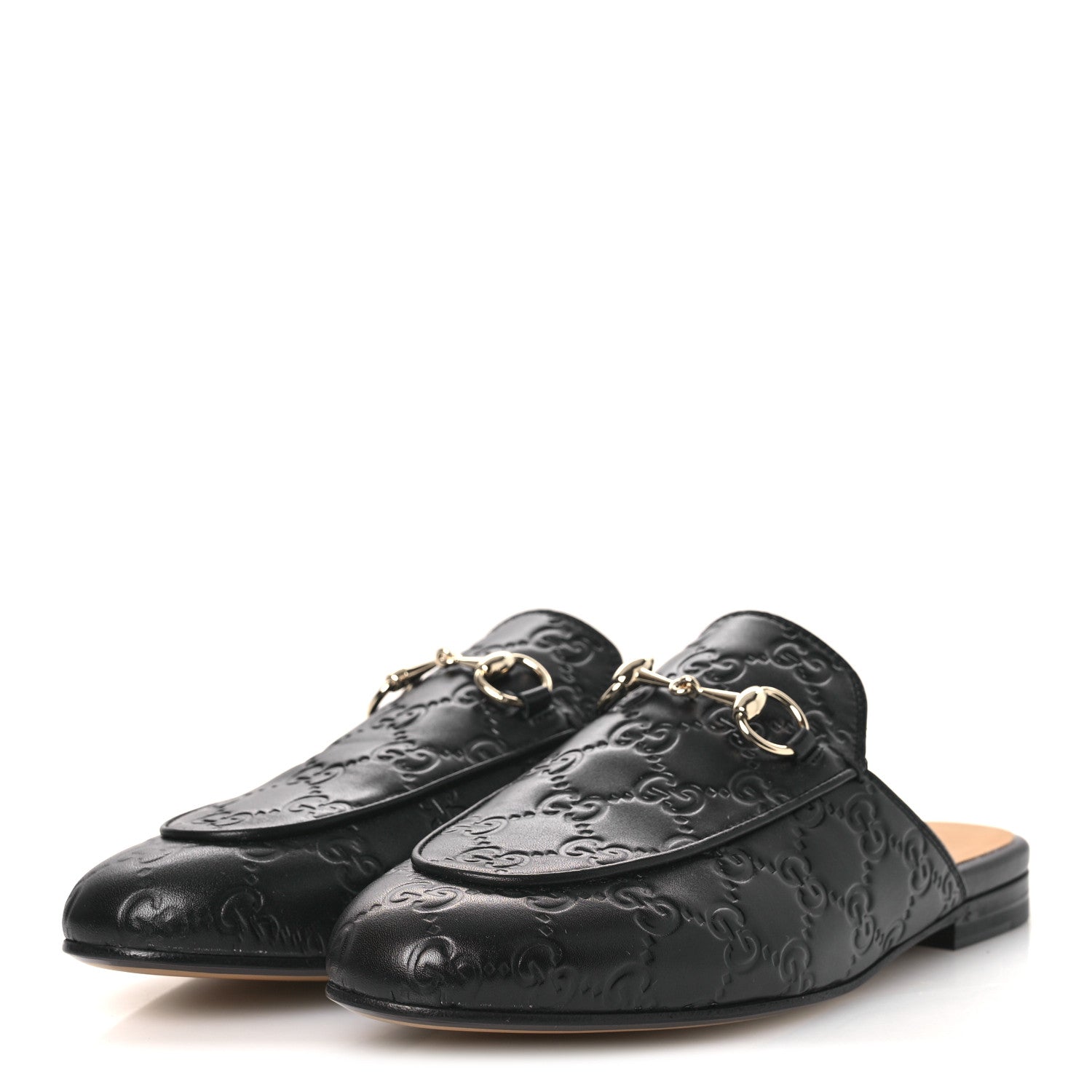 Gucci Glamour Calfskin Guccissima Womens Princetown Slippers 37 Black