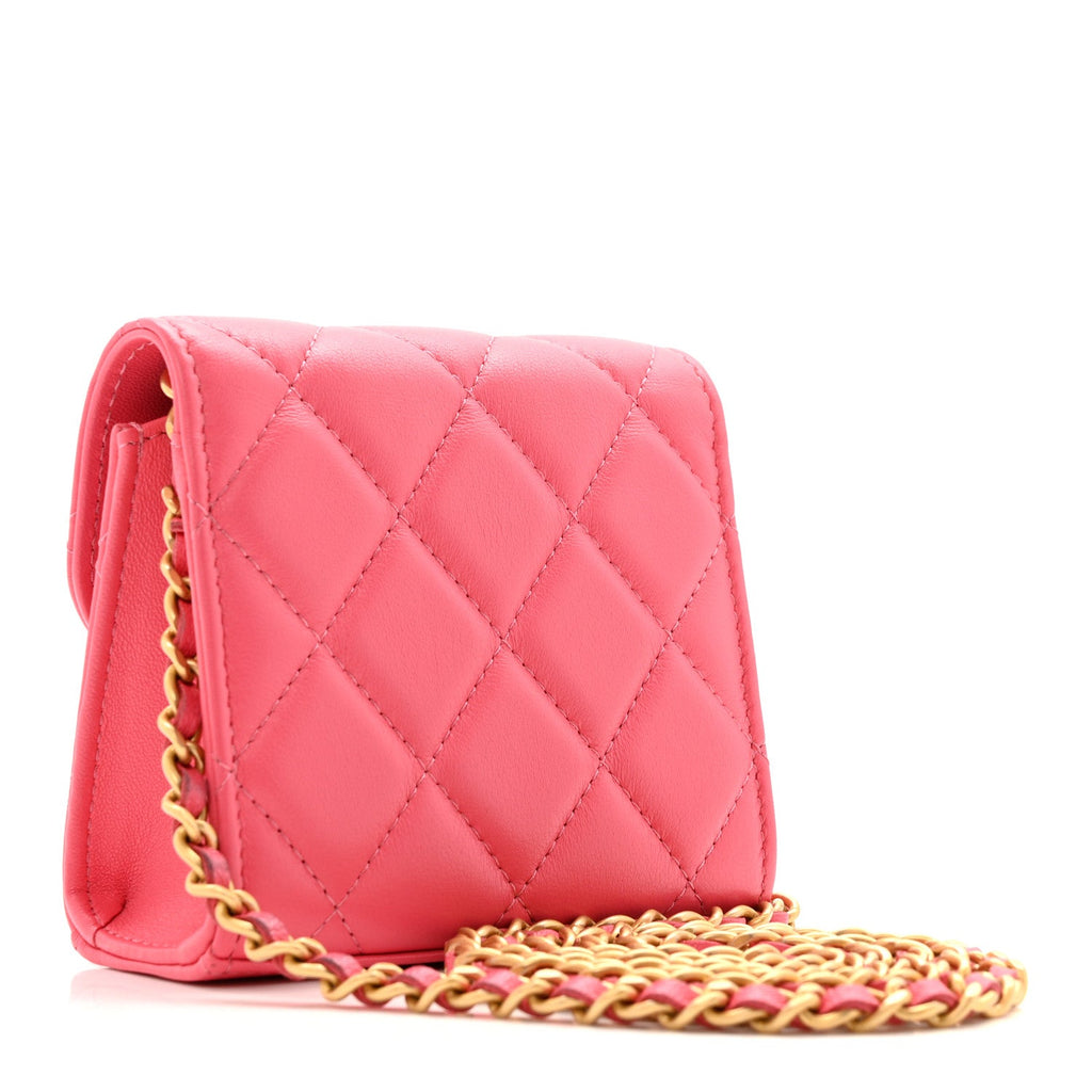 Chanel Lambskin Plexiglass Quilted Coco Love Clutch With Chain Pink