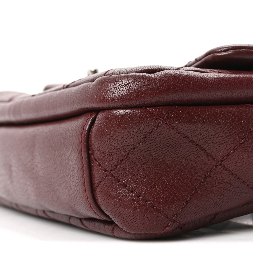 Chanel Shiny Goatskin Quilted Small Double Carry Waist Chain Flap Burgundy