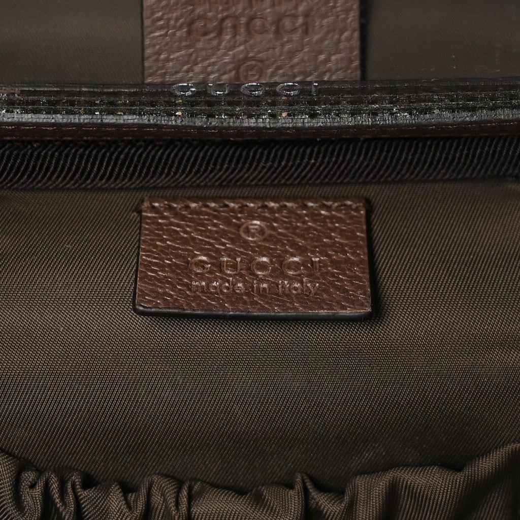 Gucci GG Supreme Monogram Textured Calfskin Web Ophidia Vanity Cosmetic Case Beige Ebony New Acero