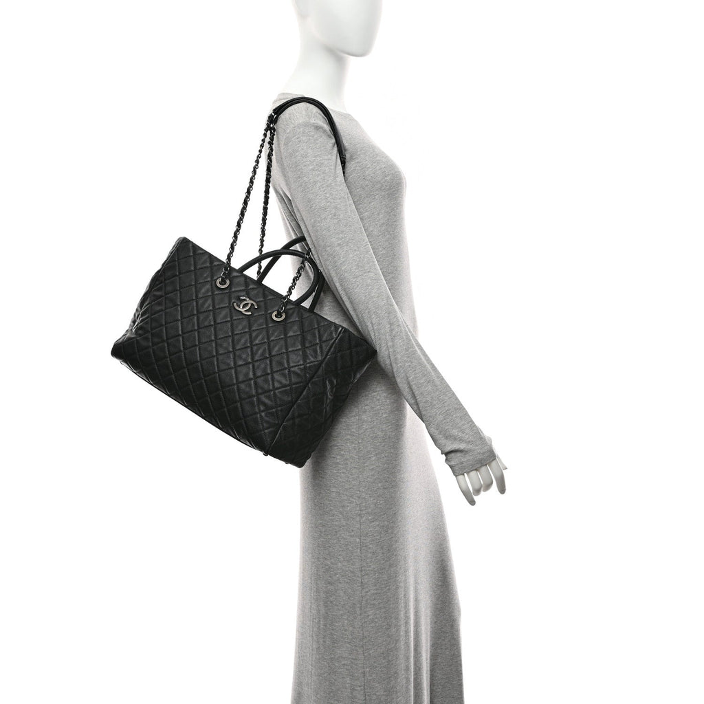 Chanel Caviar Quilted Large Coco Handle Shopping Tote Black