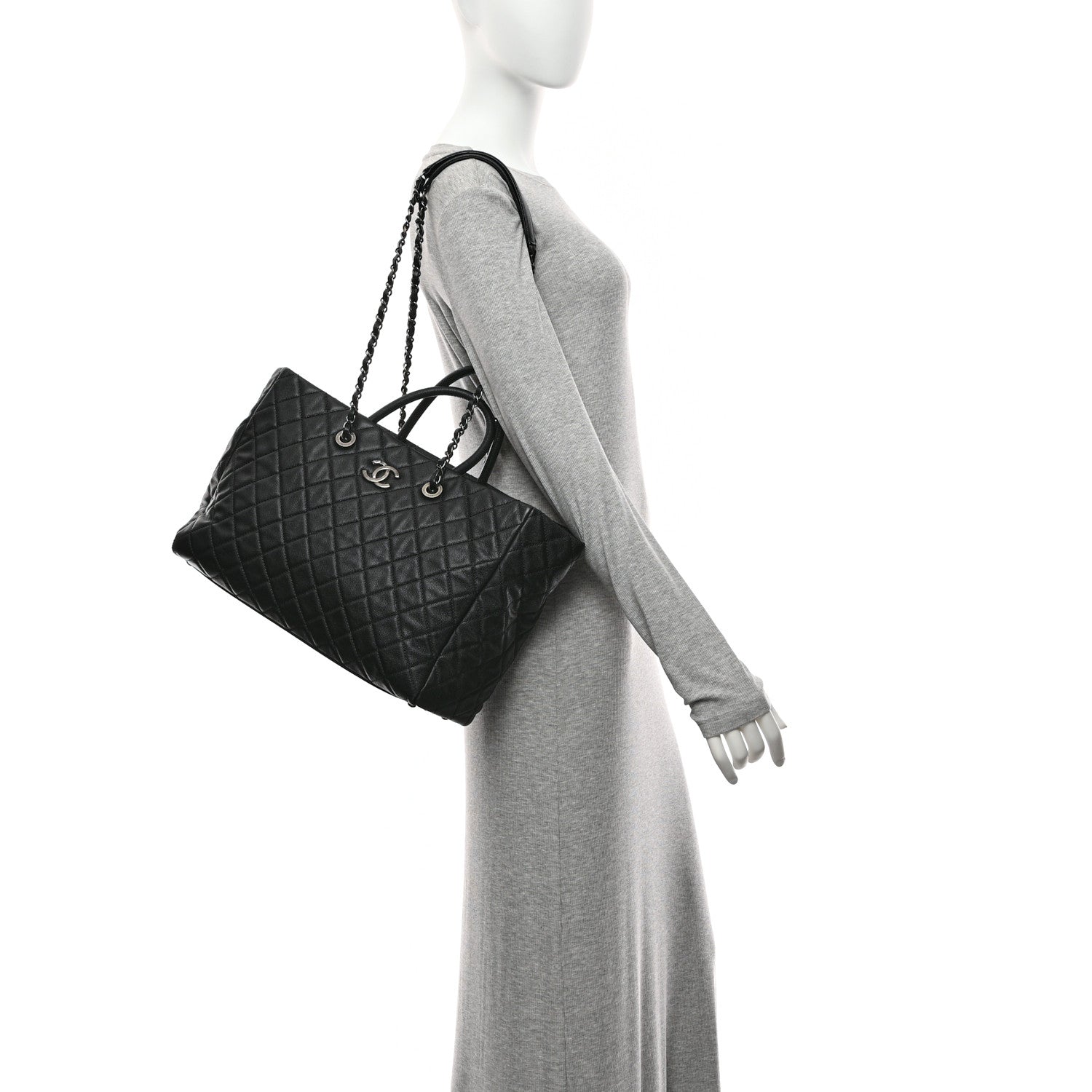 Chanel Caviar Quilted Large Coco Handle Shopping Tote Black