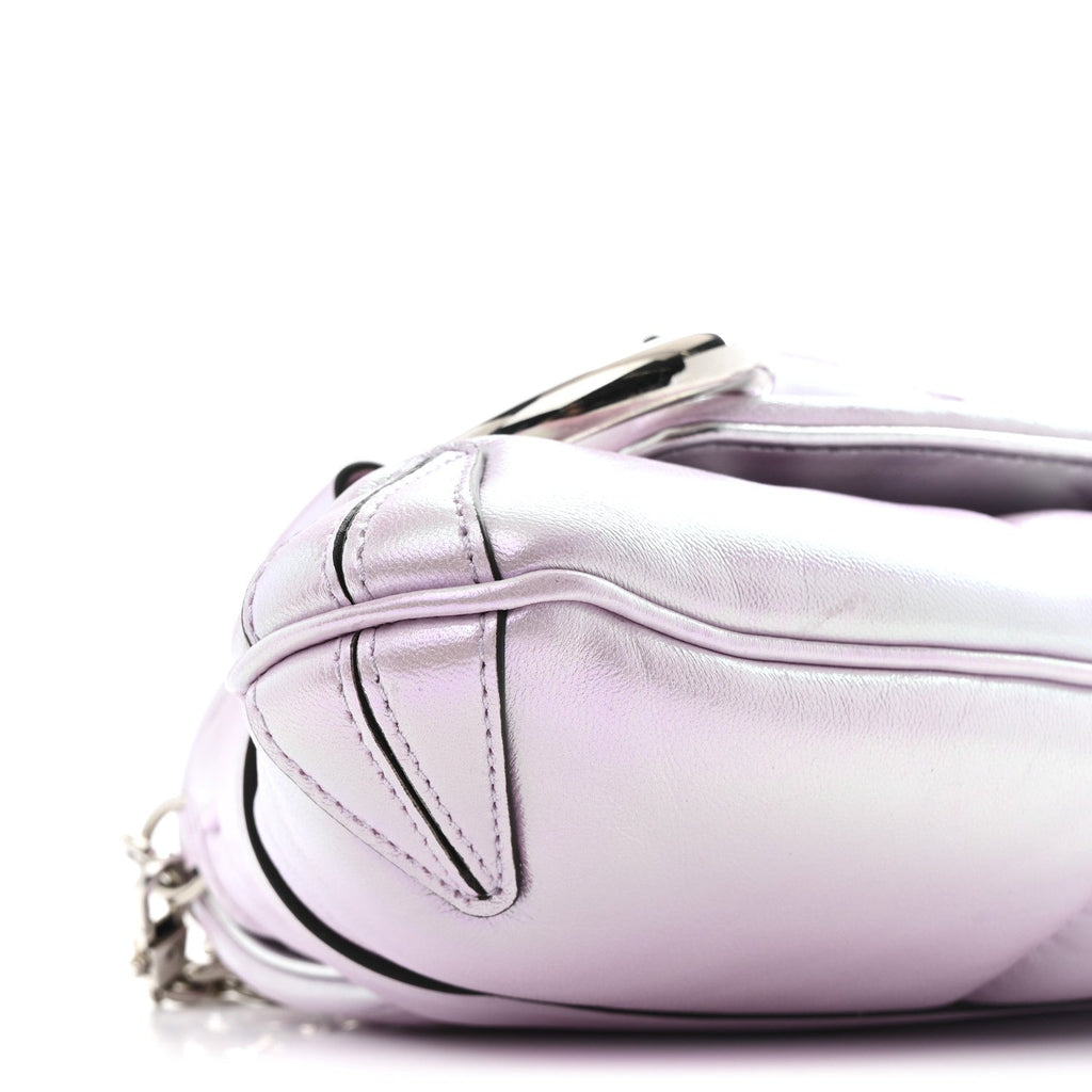 Gucci Iridescent Nappa Vertical Matelasse Medium Maxi Horsebit Chain Shoulder Bag Escape Pink