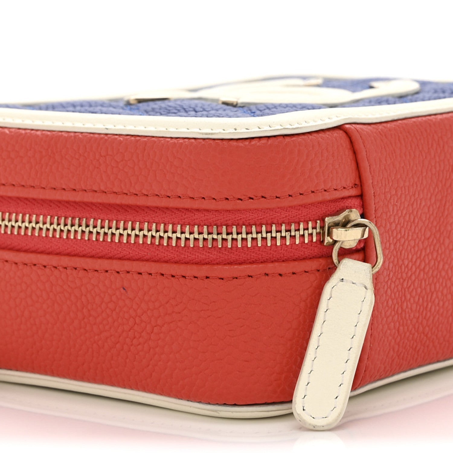 Chanel Caviar Quilted Filigree Vanity Clutch With Chain Blue White Red