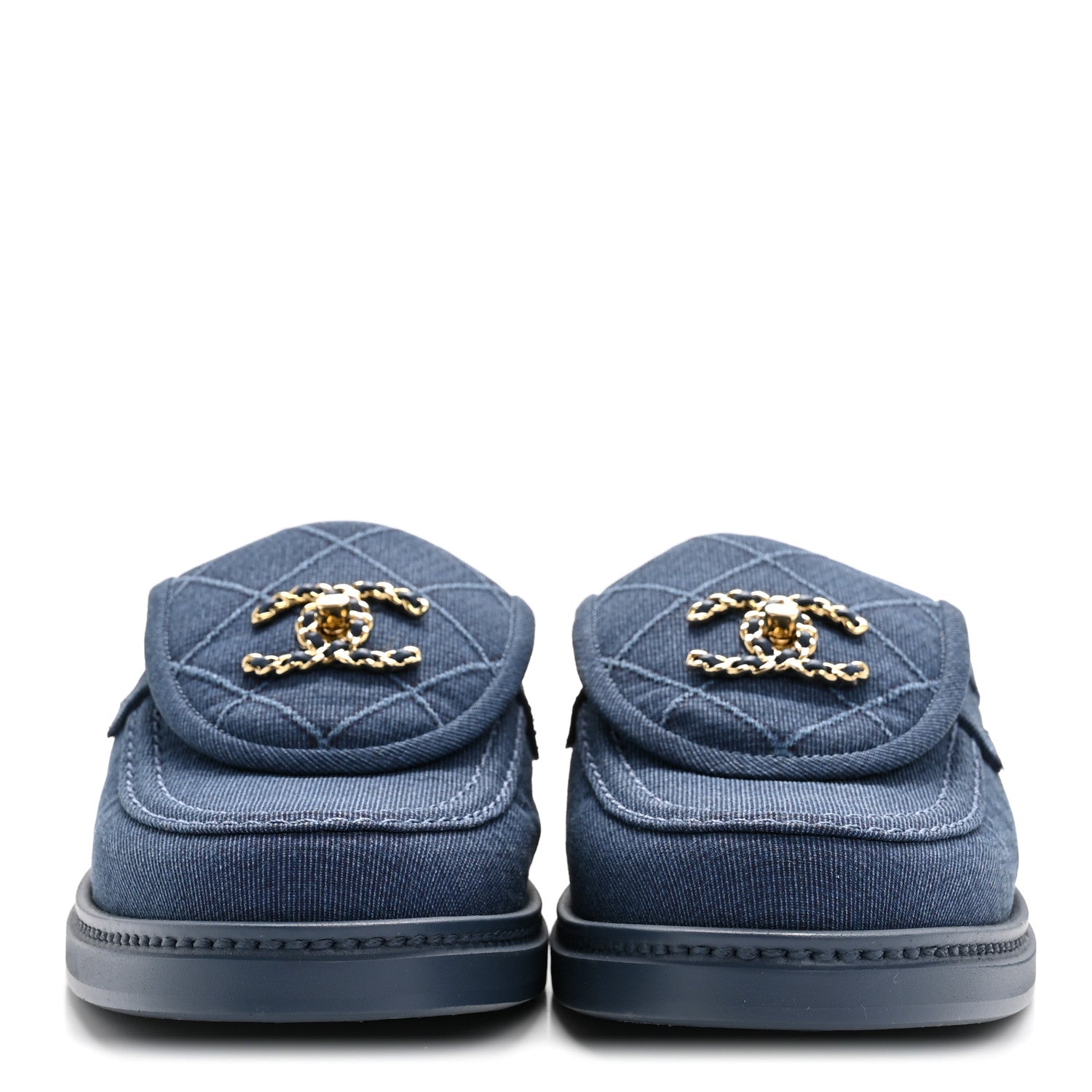 Fabric Quilted CC Turnlock Mules 39 Blue
