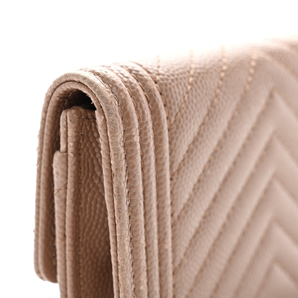 Caviar Chevron Quilted Boy Card Holder Dark Beige