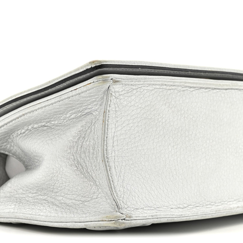 Christian Dior Metallic Grained Calfskin Diorama Wallet on Chain Pouch Silver