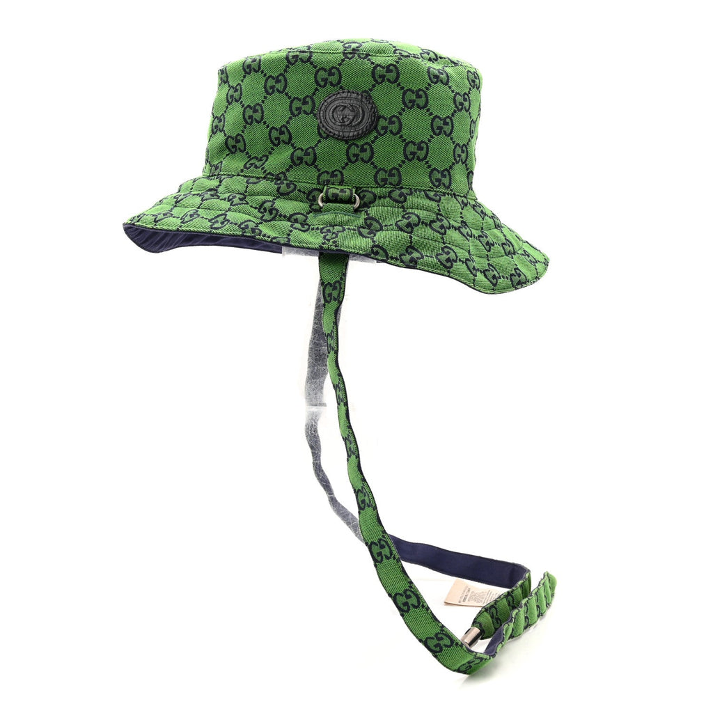 Gucci Monogram Multicolor Reversible Self-Tie Bucket Hat S Green Blue