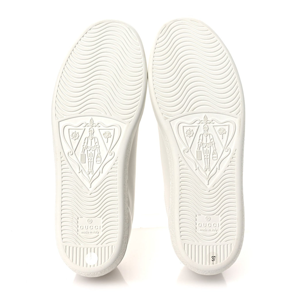 Gucci Calfskin Interlocking G Perforated Womens Ace Sneakers 37 White Grey Sky
