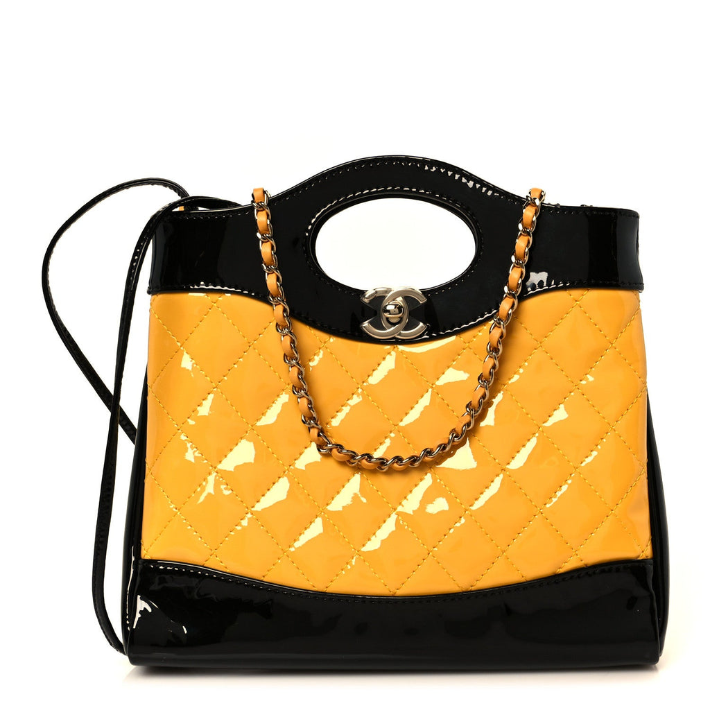 Chanel Patent Calfskin Quilted Mini 31 Shopping Bag Yellow Black