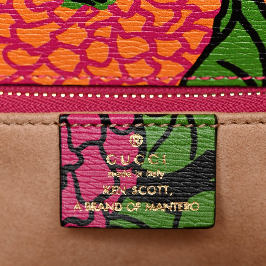 Gucci X KEN SCOTT New Shangai Calfskin Pomponica Print Horsebit 1955 Shoulder Bag  Multicolor Fuxia Pompon