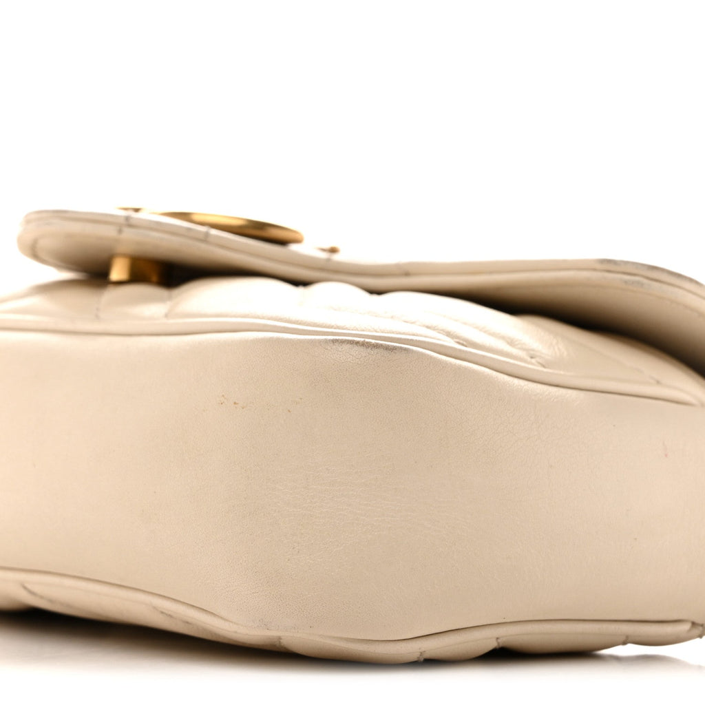 Gucci Calfskin Matelasse Super Mini GG Marmont Shoulder Bag White