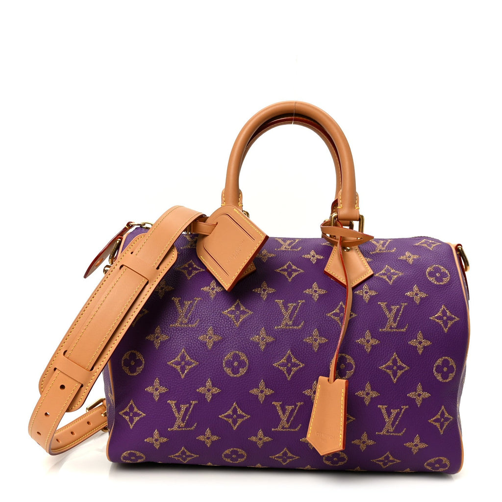 Louis Vuitton Calfskin Embroidered Monogram Speedy P9 Bandouliere 30 Golden Lotus Purple