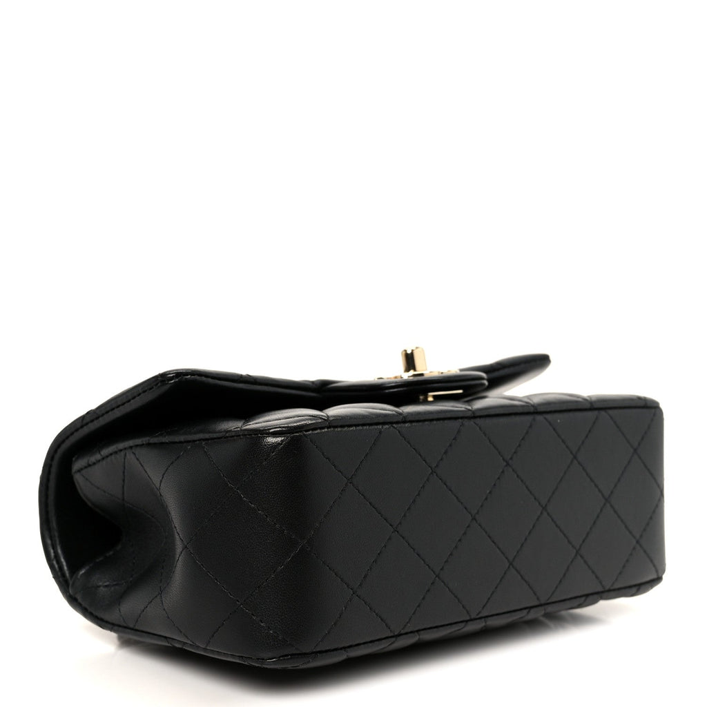 Chanel Lambskin Quilted Mini Top Handle Rectangular Flap Black