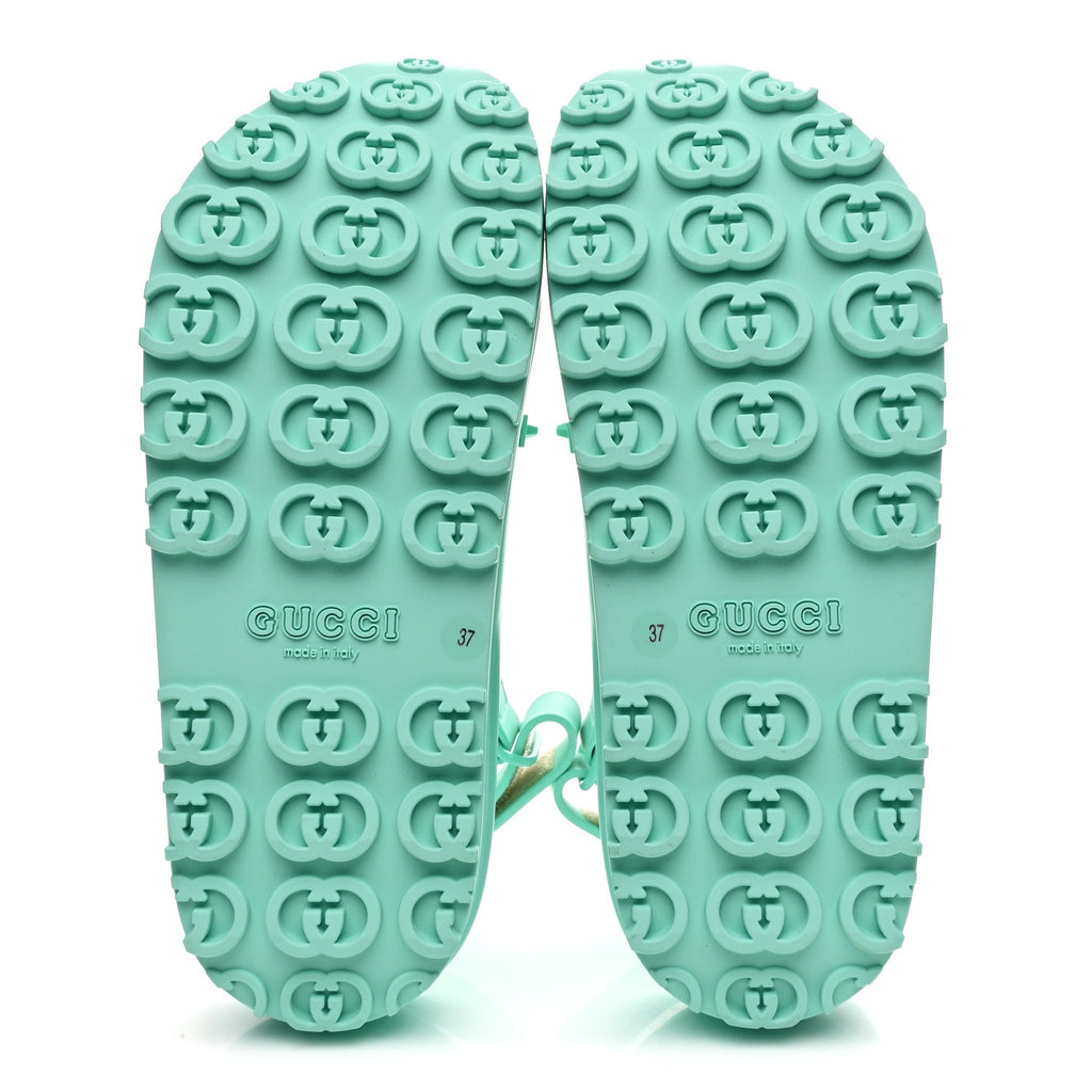 Gucci Soft Rubber Horsebit Womens Slingback Sandals 37 Teal Cyan