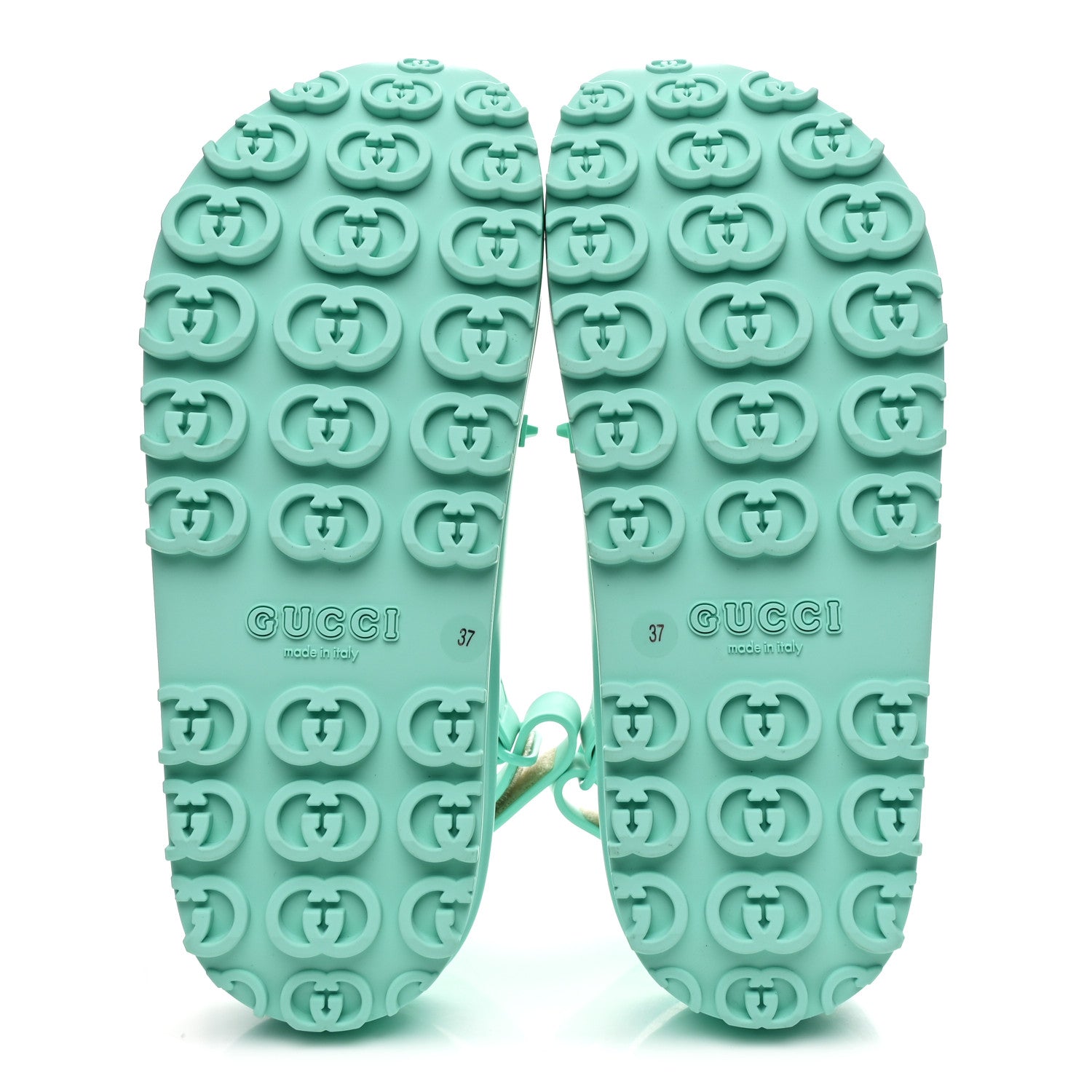 Gucci Soft Rubber Horsebit Womens Slingback Sandals 37 Teal Cyan
