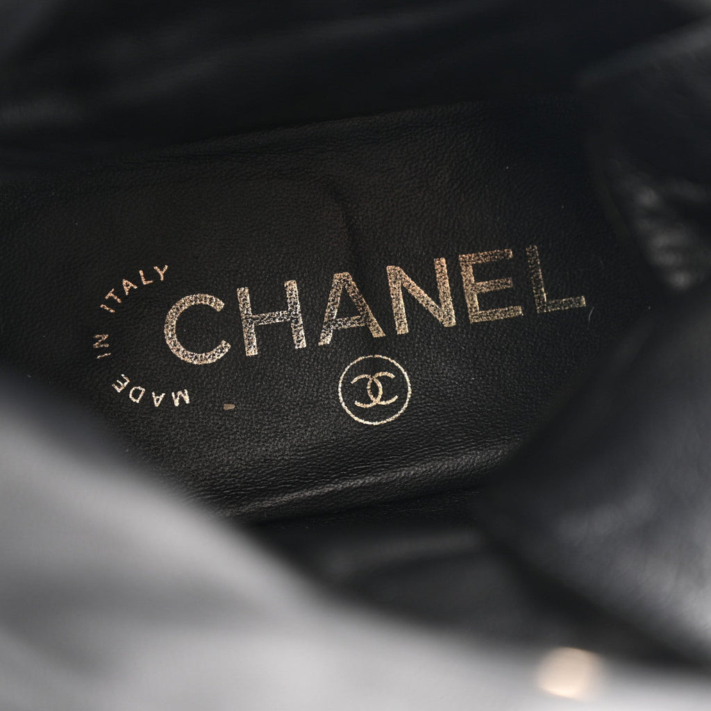 Chanel Suede Quilted Lace Up Combat Boots 38.5 Black