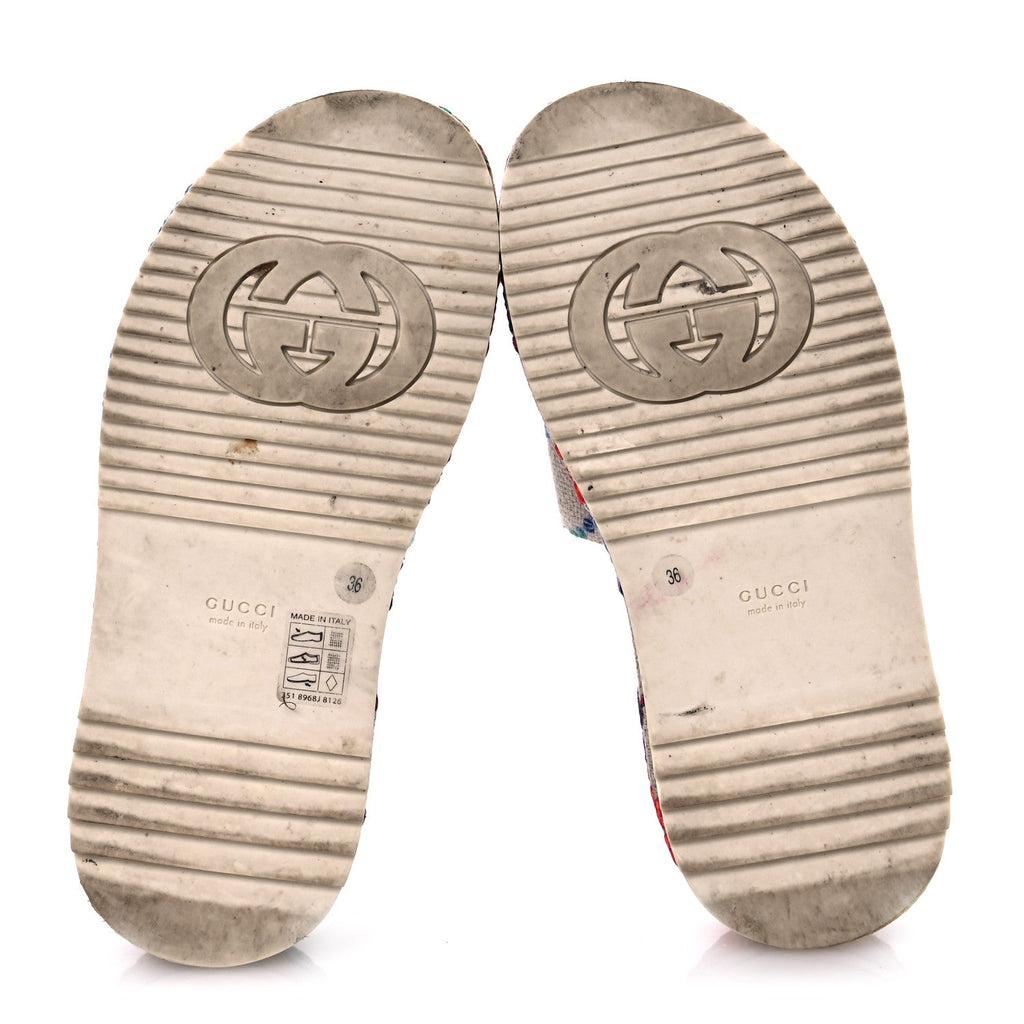 Gucci Linen Psychedelic Mini GG Monogram Angelina Platform 55mm Slide Sandals 36 Multicolor