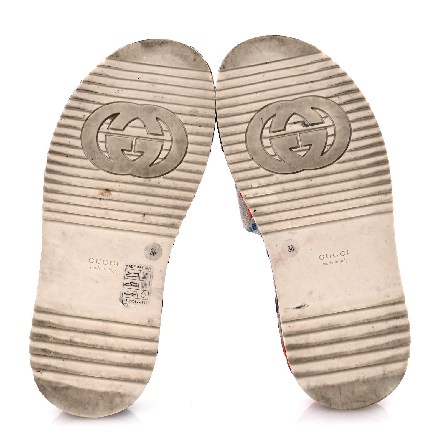 Gucci Linen Psychedelic Mini GG Monogram Angelina Platform 55mm Slide Sandals 36 Multicolor