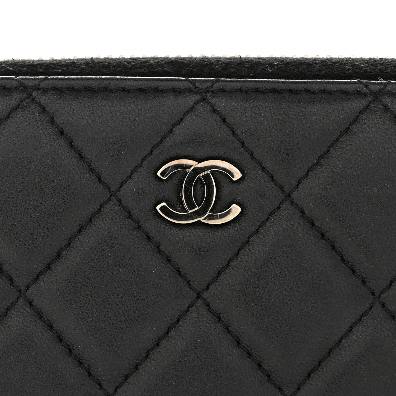 Lambskin Quilted Large Gusset Zip Around Wallet Black
