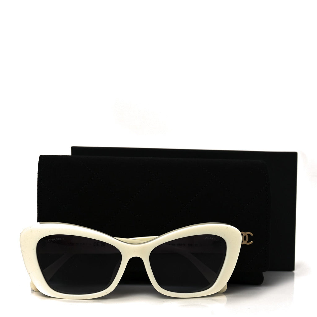 Acetate Pearl Cat Eye CC Sunglasses 5481-H-A White